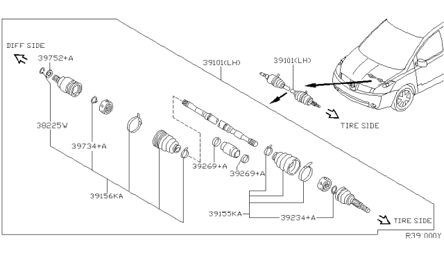 2007 Nissan Quest Shaft Front Drive Diagram for 39101-CK005