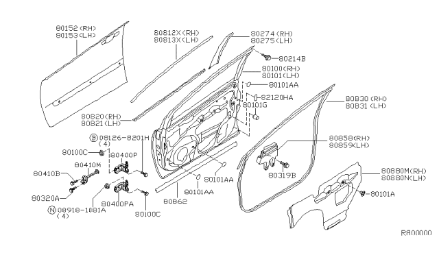 2009 Nissan Quest Front Door Panel & Fitting Diagram