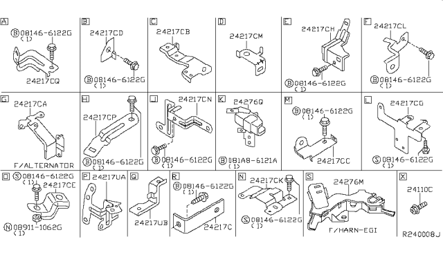 2004 Nissan Quest Bracket-Harness Clip Diagram for 24239-8Y010