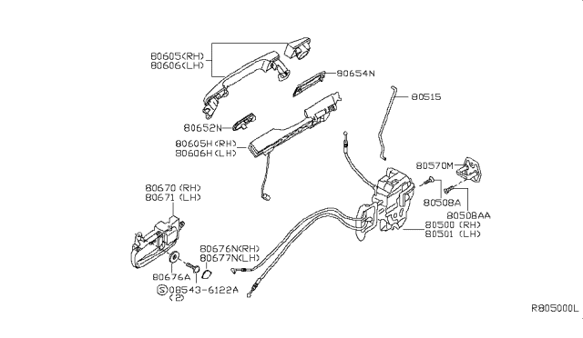 2006 Nissan Quest Front Door Lock & Handle Diagram 1