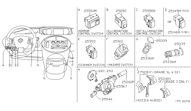 2006 Nissan Quest Switch Assembly-Traction Control Diagram for 25145-5Z000