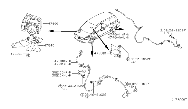 2005 Nissan Quest Anti Skid Actuator Assembly Diagram for 47660-ZF166