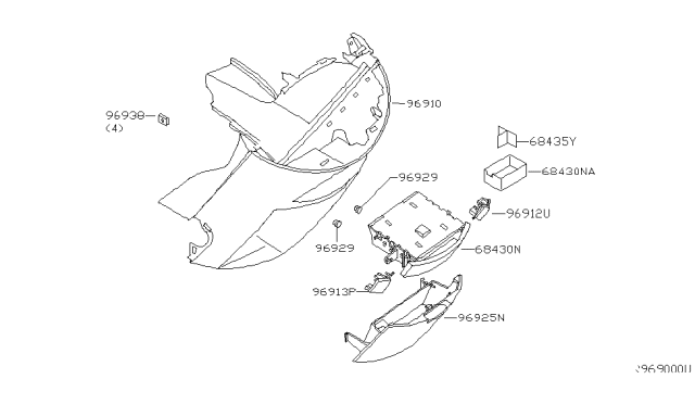 2004 Nissan Quest Box Assy-Console,Front Floor Diagram for 96910-ZF00B