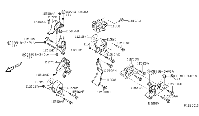 2009 Nissan Quest Engine Mounting Insulator, Rear Diagram for 11320-5Z000