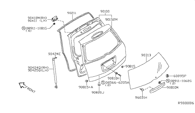 2008 Nissan Quest Hinge Assy-Back Door Diagram for 90400-5Z000