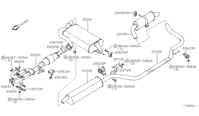 2006 Nissan Quest Exhaust Tube & Muffler Diagram 3