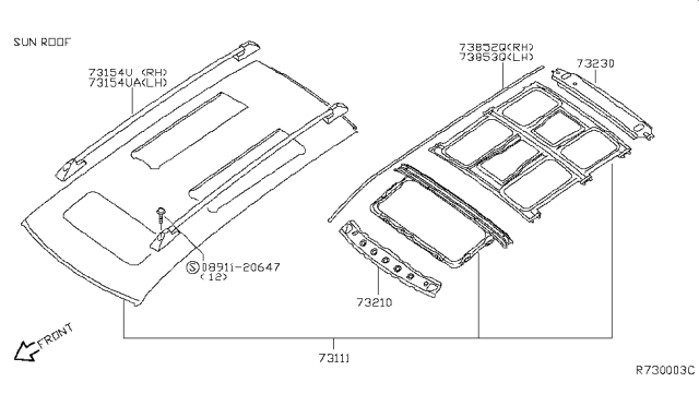 2006 Nissan Quest Roof Panel & Fitting Diagram 4