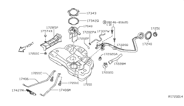 2005 Nissan Quest Fuel Tank Assembly Diagram for 17202-ZM00A