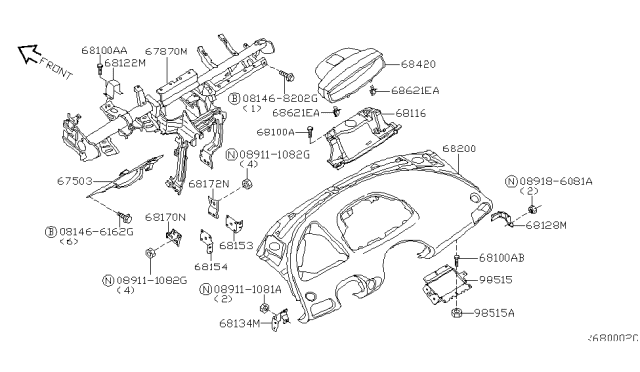 2006 Nissan Quest Instrument Panel,Pad & Cluster Lid Diagram 3