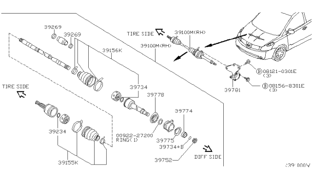 2004 Nissan Quest Front Drive Shaft (FF) Diagram 1