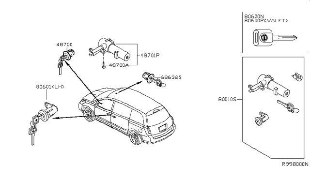 2005 Nissan Quest Cylinder Set-Door Lock,L Diagram for H0601-7Y025