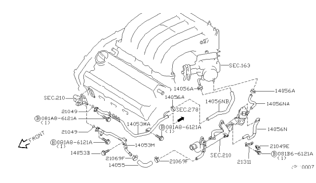 2009 Nissan Quest Water Hose & Piping Diagram