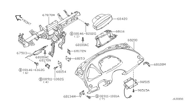 2005 Nissan Quest Instrument Panel,Pad & Cluster Lid Diagram 2