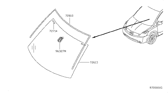 2008 Nissan Quest Windshield Glass Diagram for 72700-ZM70A