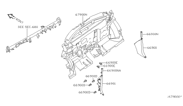 2004 Nissan Quest Insulator-Dash Lower Diagram for 67900-CK000