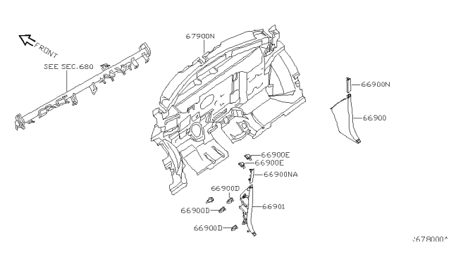 2004 Nissan Quest Finisher-Dash Side,LH Diagram for 66901-5Z000