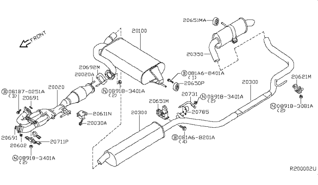 2005 Nissan Quest Exhaust Tube & Muffler Diagram 2