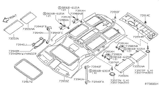 2007 Nissan Quest Headlining Assy Diagram for 73910-ZM81A