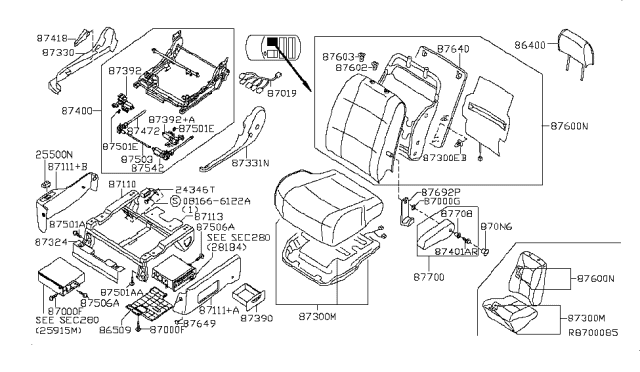 2005 Nissan Quest ADJUSTER Assembly-Front Seat,R Diagram for 87400-ZF400