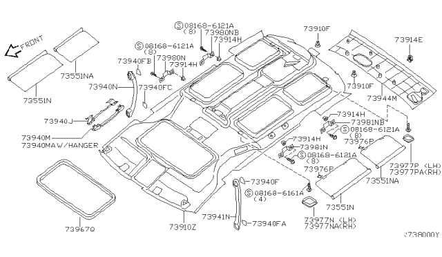 2005 Nissan Quest Headlining Assy Diagram for 73910-ZF006