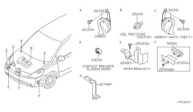 2008 Nissan Quest Horn Assembly - Electric High Diagram for 25610-ZB00A