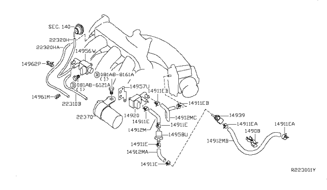 2005 Nissan Quest Hose-EVAP Control Diagram for 14912-7Y112