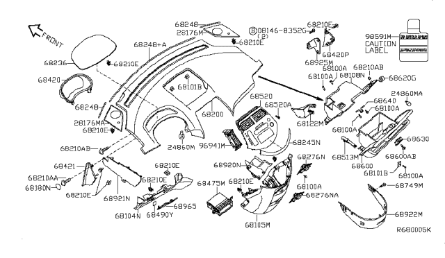 2007 Nissan Quest Box Assy-Glove Diagram for 68500-5Z102