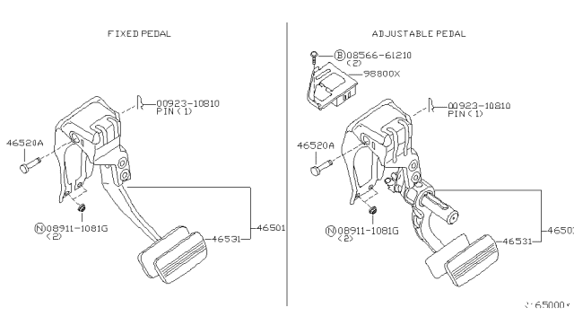 2005 Nissan Quest Brake & Clutch Pedal Diagram 1