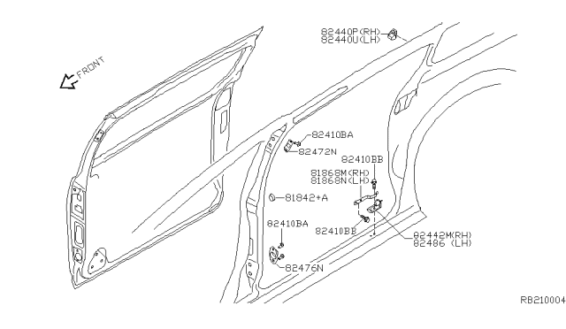 2005 Nissan Quest STOPPER-Rear Door Upper, R Diagram for 82440-ZM00A