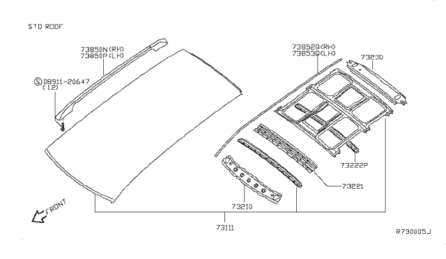 2007 Nissan Quest Roof Panel & Fitting Diagram 3