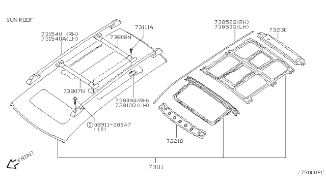 2004 Nissan Quest CROSSBAR Assembly, Rear Diagram for 73808-5Z200