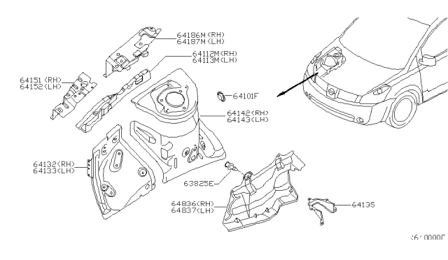 2007 Nissan Quest Cover Splash HOODR Diagram for 64838-CK010