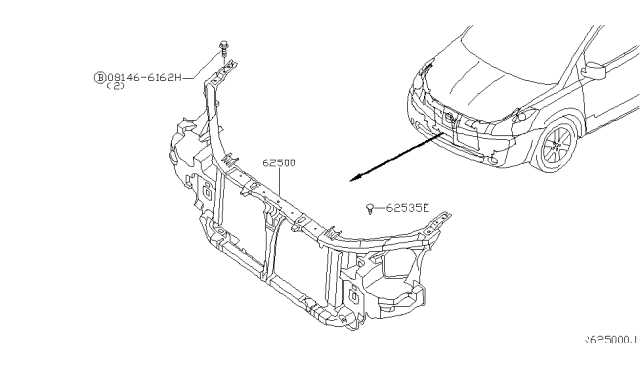 2007 Nissan Quest Support Assy-Radiator Core Diagram for 62500-5Z000