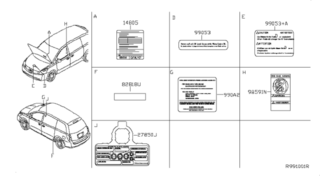 2008 Nissan Quest Caution Plate & Label Diagram 1