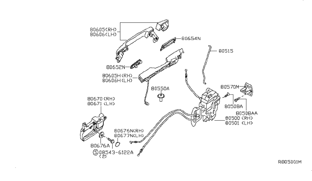 2007 Nissan Quest Front Outside Door Handle Assembly, Left Diagram for 80607-ZM90A