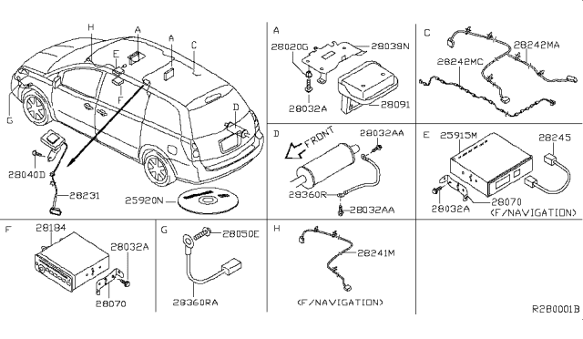 2009 Nissan Quest Bracket-Av Unit Diagram for 28055-ZM00A