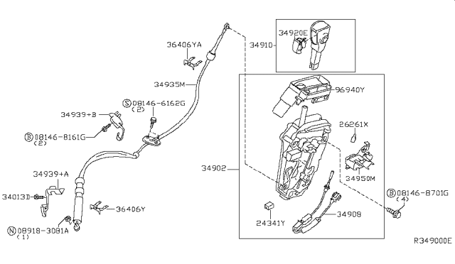2007 Nissan Quest Bracket-Cable Mounting Diagram for 34939-8Y000
