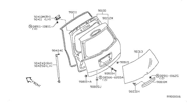 2010 Nissan Quest Stay Assembly - Back Door, LH Diagram for 90451-ZM70B