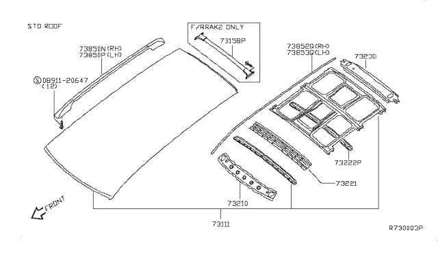 2007 Nissan Quest Bow Roof No 2 Diagram for 73252-5Z030