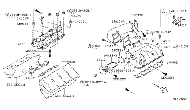 2010 Nissan Quest Gasket-Intake Manifold Diagram for 14033-7Y015