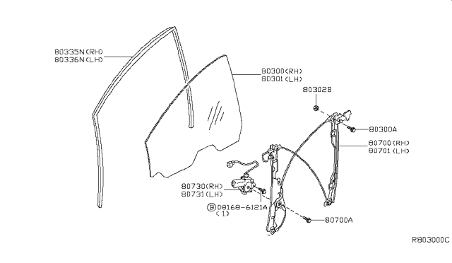 2009 Nissan Quest Front Door Window & Regulator Diagram