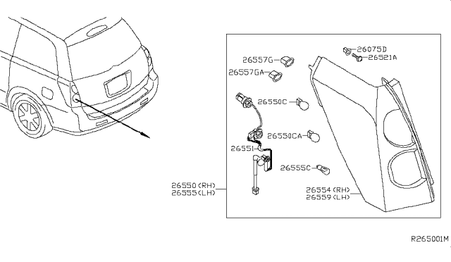 2010 Nissan Quest Lamp Re Combination RH Diagram for 26550-ZM70B