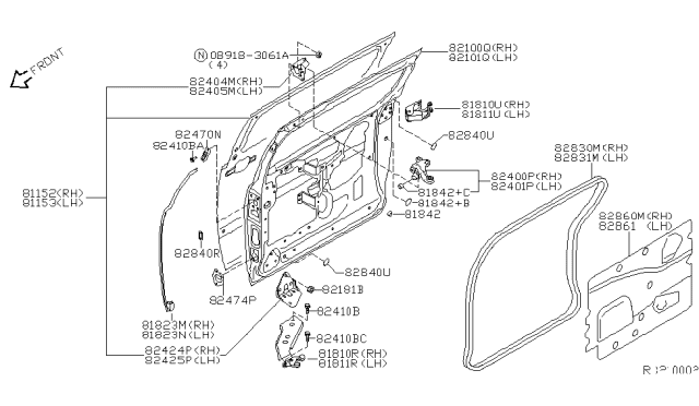 2006 Nissan Quest Slide Door Panel & Fitting Diagram 3