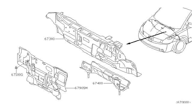 2009 Nissan Quest INSULATOR-Dash Lower,Front Diagram for 67810-CK000