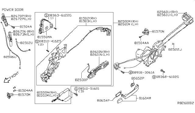 2008 Nissan Quest Slide Door Handle Assembly, Left Diagram for 82672-ZM70B