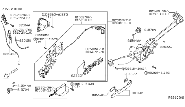 2006 Nissan Quest Slide Door Handle Assembly, Left Diagram for 82672-5Z000