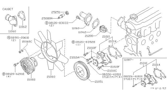 1987 Nissan 200SX Water Pump, Cooling Fan & Thermostat Diagram 1