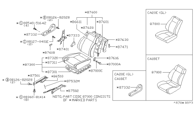 1986 Nissan 200SX Pad-Front Cushion-St Diagram for 87311-07F10