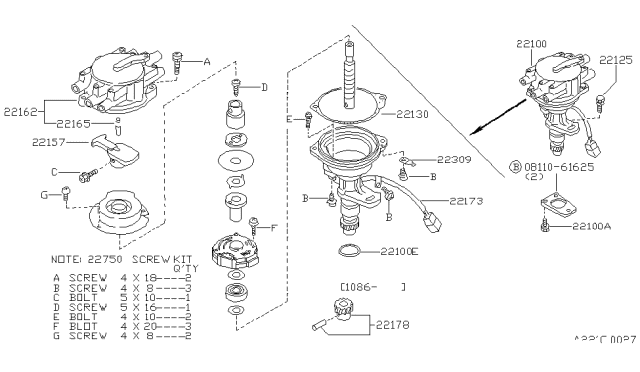 1988 Nissan 200SX Distributor ASY Diagram for 22100-32F02