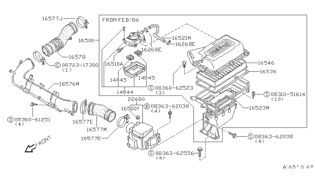 1988 Nissan 200SX Air Cleaner Assembly Diagram for 16500-32F00